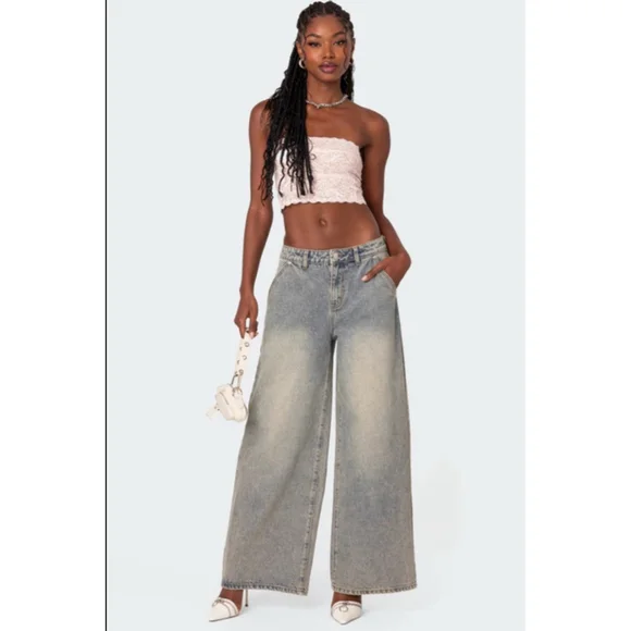 Edikted Light Wash Blue Wide Leg Jeans M - Picture 1 of 7